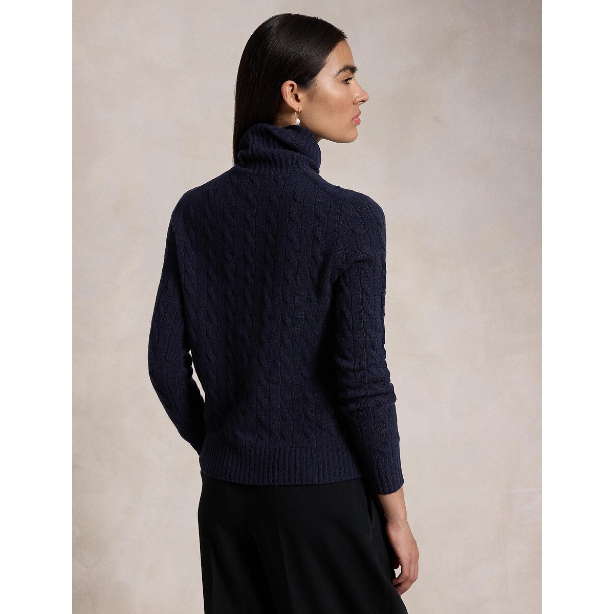 Jersey de cuello vuelto, punto trenzado, 90% lana, 10% cachemira azul marino, POLO RALPH LAUREN