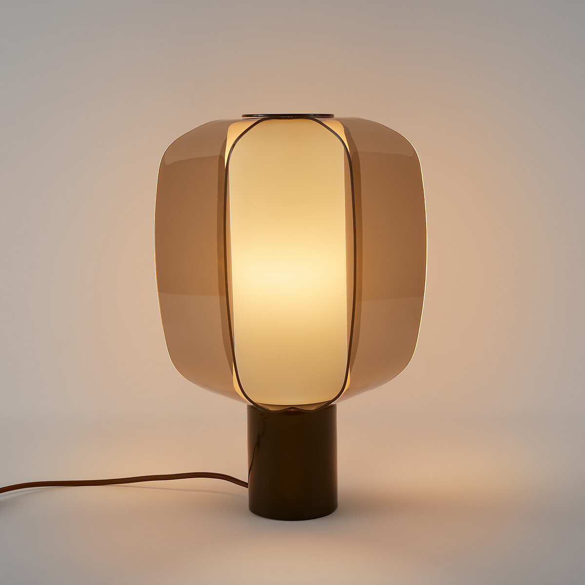 Lampe à poser, en plexiglass, verre opalin et métal fer, MELIA brun, LA REDOUTE INTERIEURS
