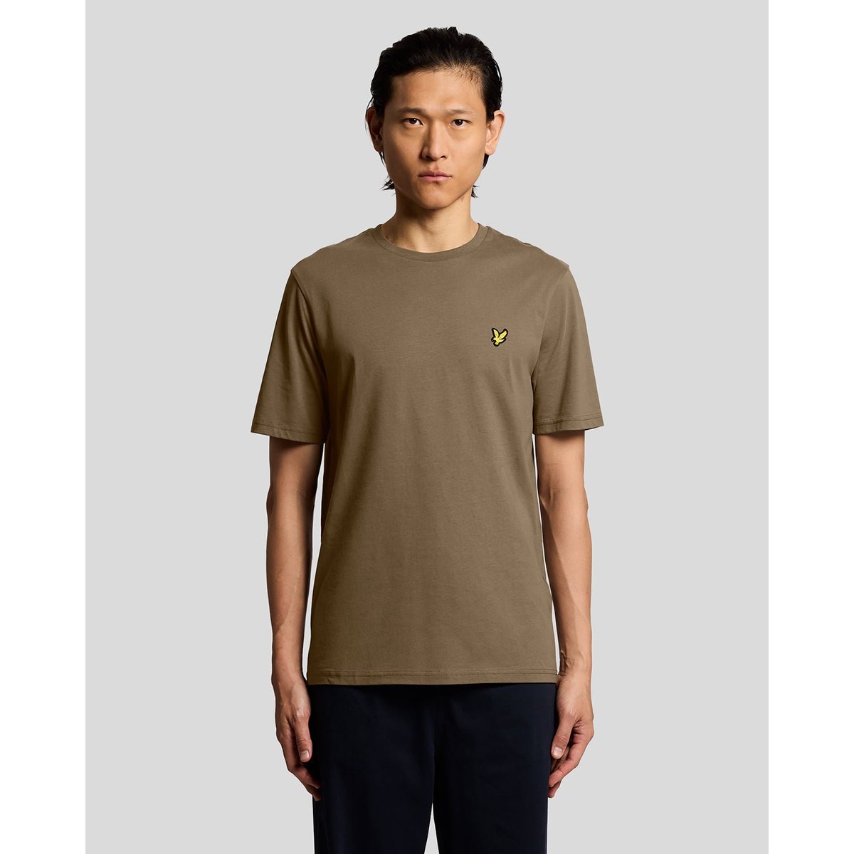 T-shirt en coton col rond vert kaki cendré, LYLE & SCOTT