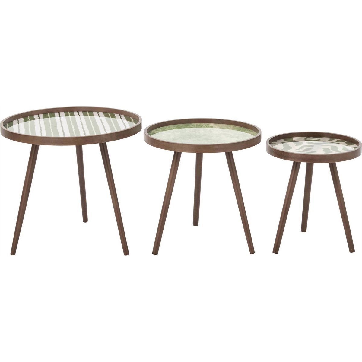Set de 3 tables basses rondes en bois vert olive et bois, RECOLLECTION
