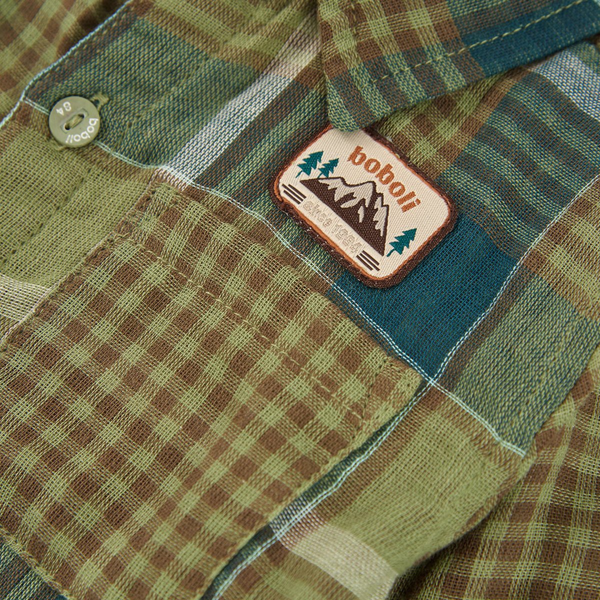 Chemise garçon à carreaux avec patch montagne multicolore, BOBOLI
