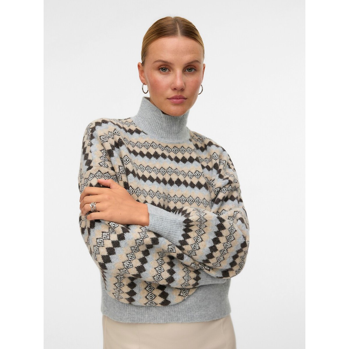 Pull col montant à rayures gris, VERO MODA