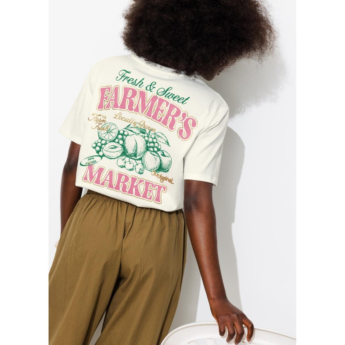 T-shirt à message pailleté imprimé écru, PROMOD
