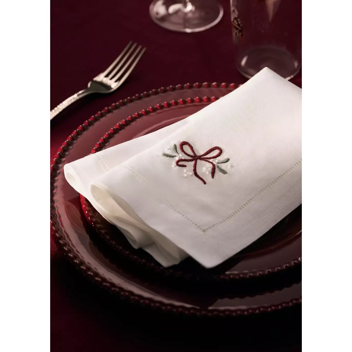 Lot de 2 serviettes en lin avec broderie blanc cassé, MANGO HOME
