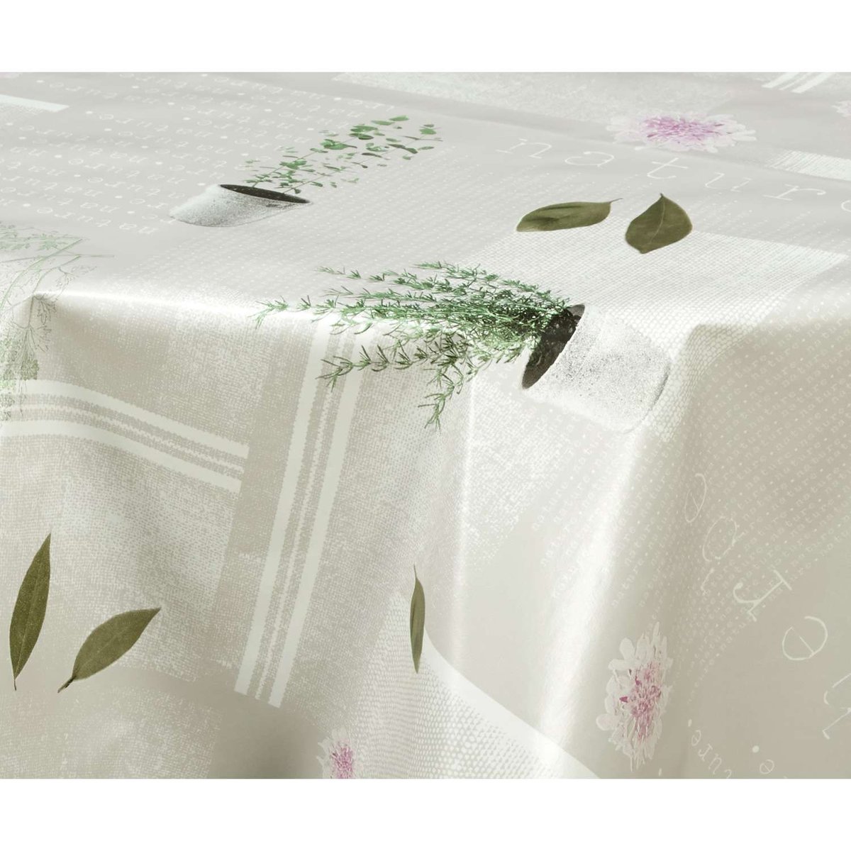 Nappe en toile cirée ronde AROMATIC ecru, TOILINUX