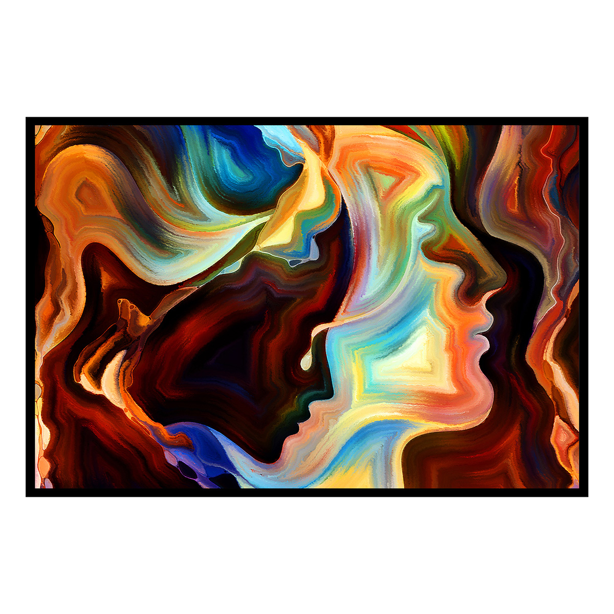 Affiche encadrée abstraction colorée artistique affiche + cadre en métal - noir, HEXOA