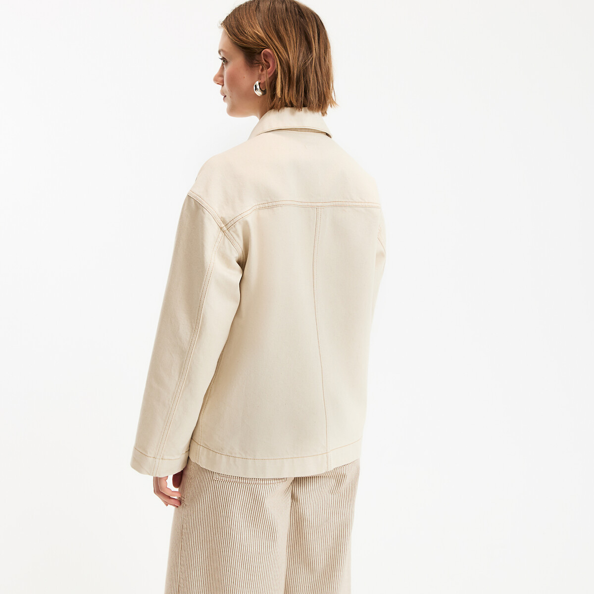 Chaqueta vaquera larga de corte recto, estilo worker beige grisáceo, LA REDOUTE COLLECTIONS