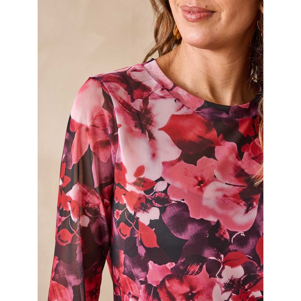 Tee-shirt résille manches longues imprimé rose, DAXON