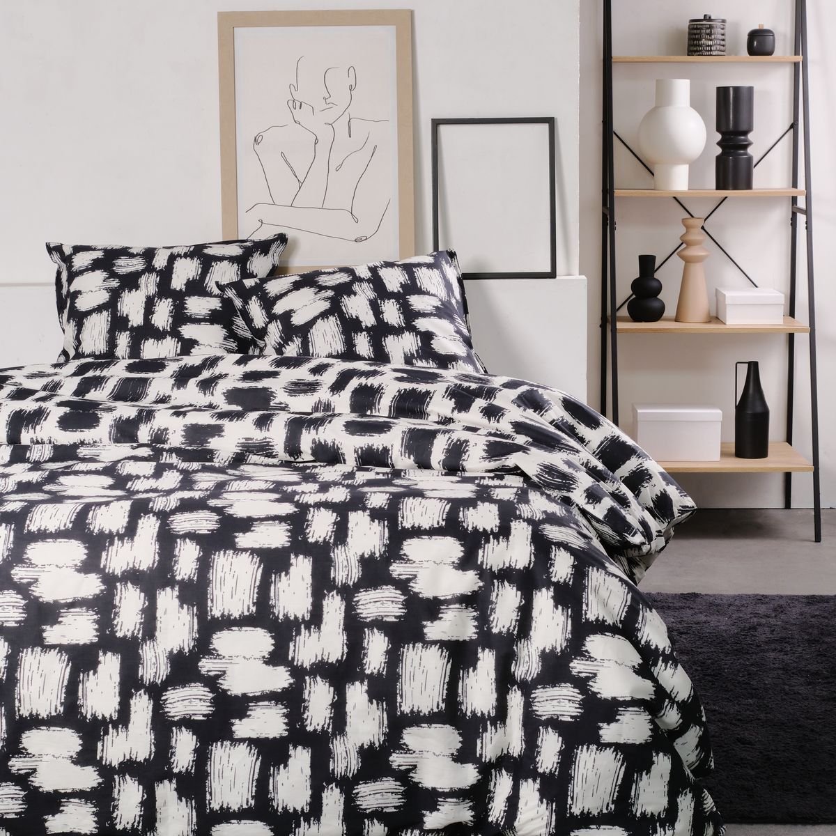 Parure de lit imprimé Graphique coton SUNSHINE LEA blanc, TODAY