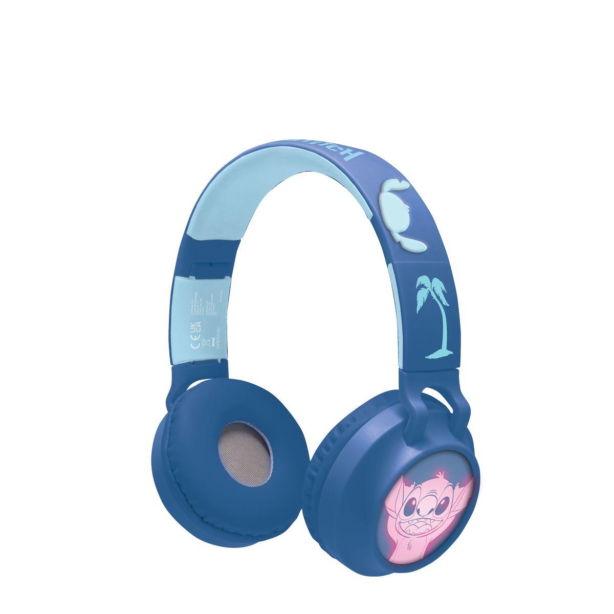 Casque lumineux pliable Bluetooth® et filaire Stitch bleu, LEXIBOOK