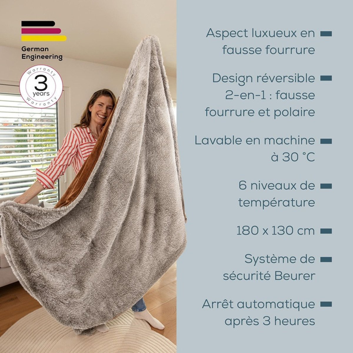 Couverture Chauffante - HD 92 Arctic Brown couleur unique, BEURER