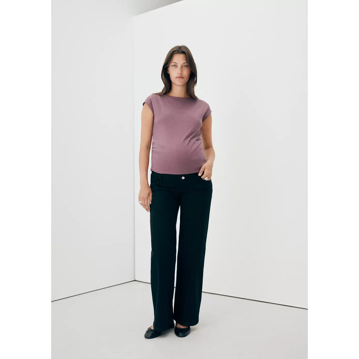 T-shirt de grossesse froncé violet clair/pastel, MANGO