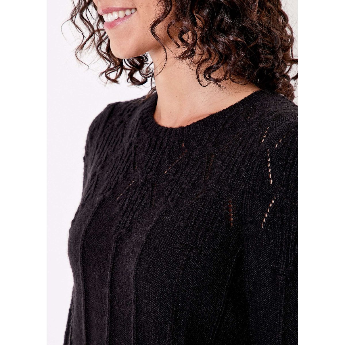 Pull maille fantaisie col rond IZIA noir, PRINCESSE NOMADE
