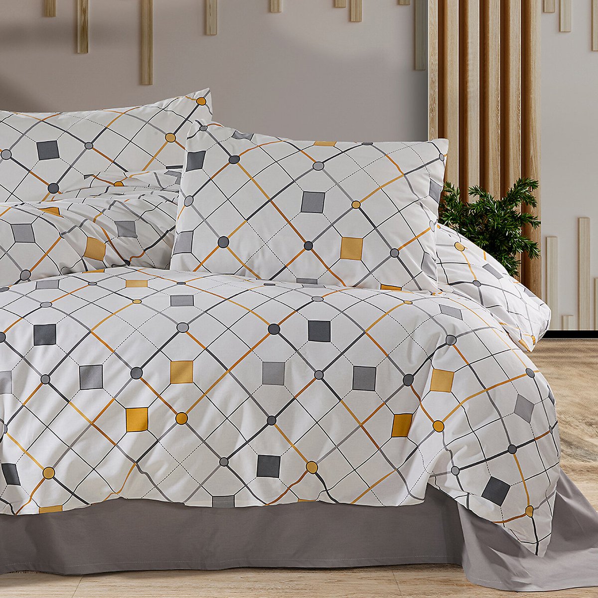 Paure de couette et tai(e) coton imprimé, angula multicolore, C DESIGN HOME TEXTILE