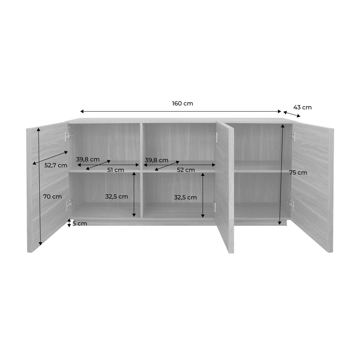 Buffet décor bois 3 portes 160cm KUBA noyer, SWEEEK