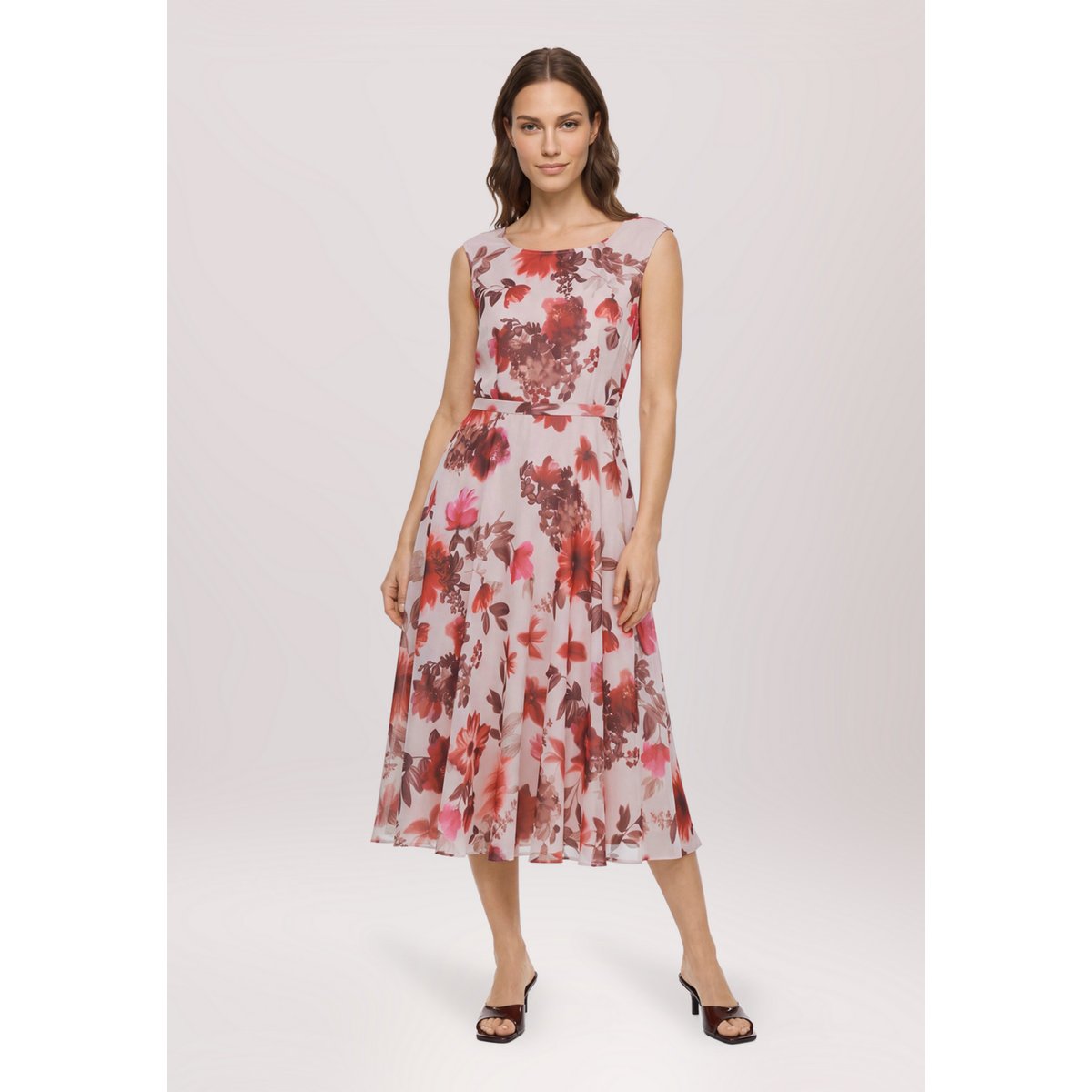 Robe de cocktail à imprimé cream/red, VERA MONT