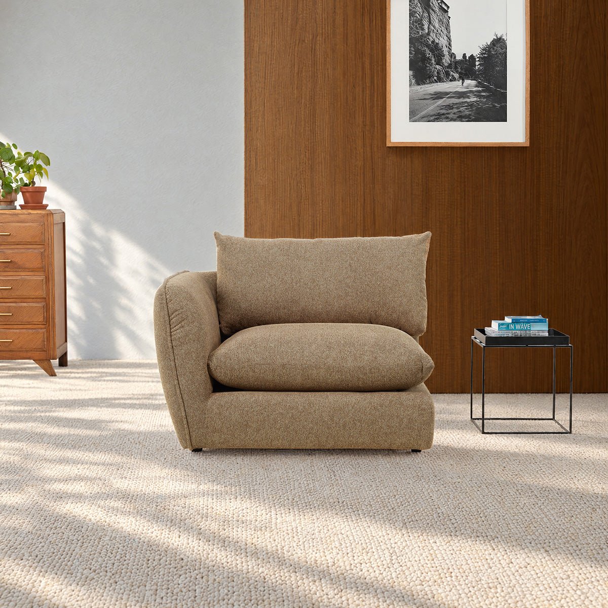 Angle gauche modulable en tissu texturé LEOPOLD marron clair chiné, BERAH GETAH
