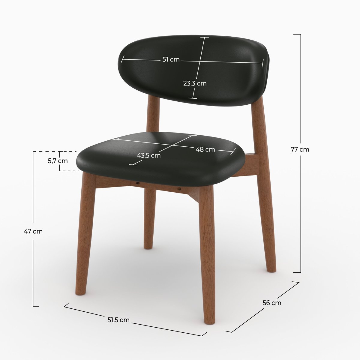 Lot de 2 chaises en cuir et bois d'hévéa - YUNA noir, MAISON PAVANE