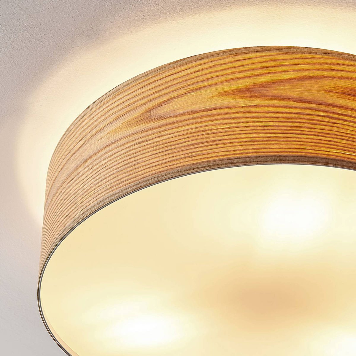 Plafonnier en bois scandinave, Dominic bois clair, blanc, LINDBY