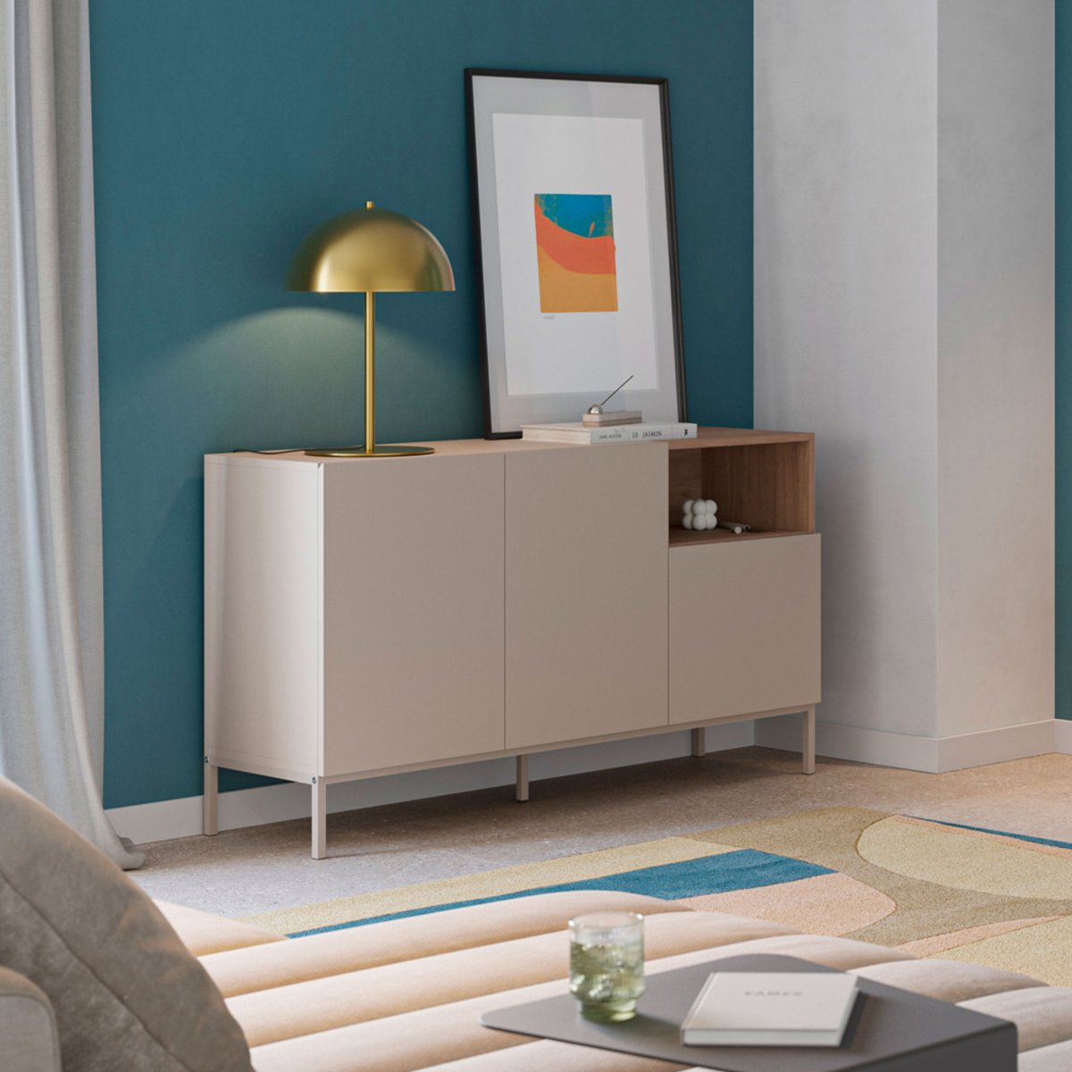 Buffet 3 portes en bois et métal L140cm- QUENOR beige, DRAWER
