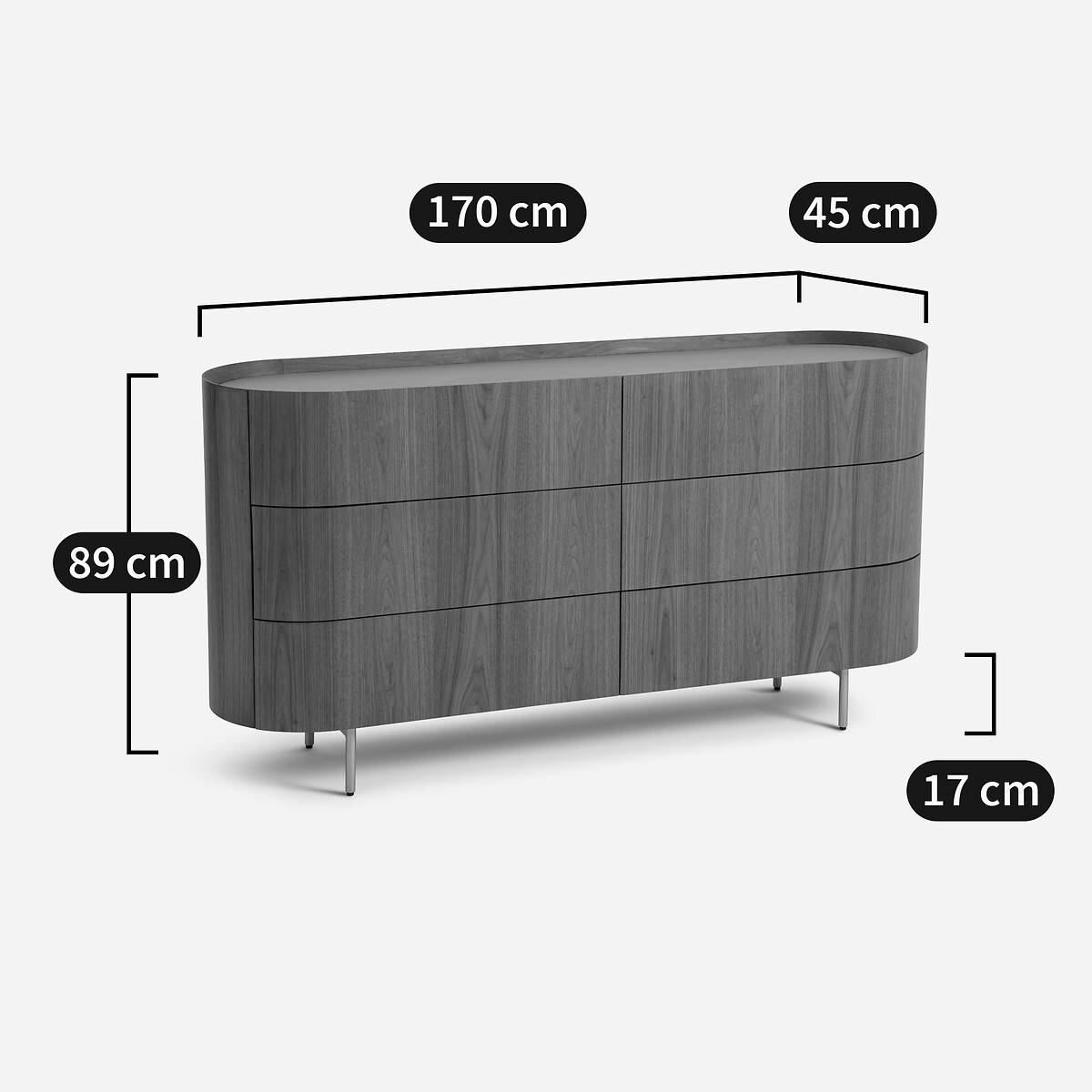 Cassettiera con 6 cassetti, impiallacciatura noce e pelle, Aslen noce, AM.PM