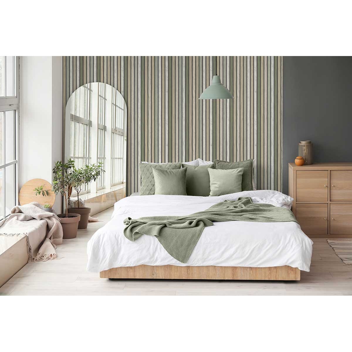 Papier peint lattes bois naturel sauge violet, HEXOA