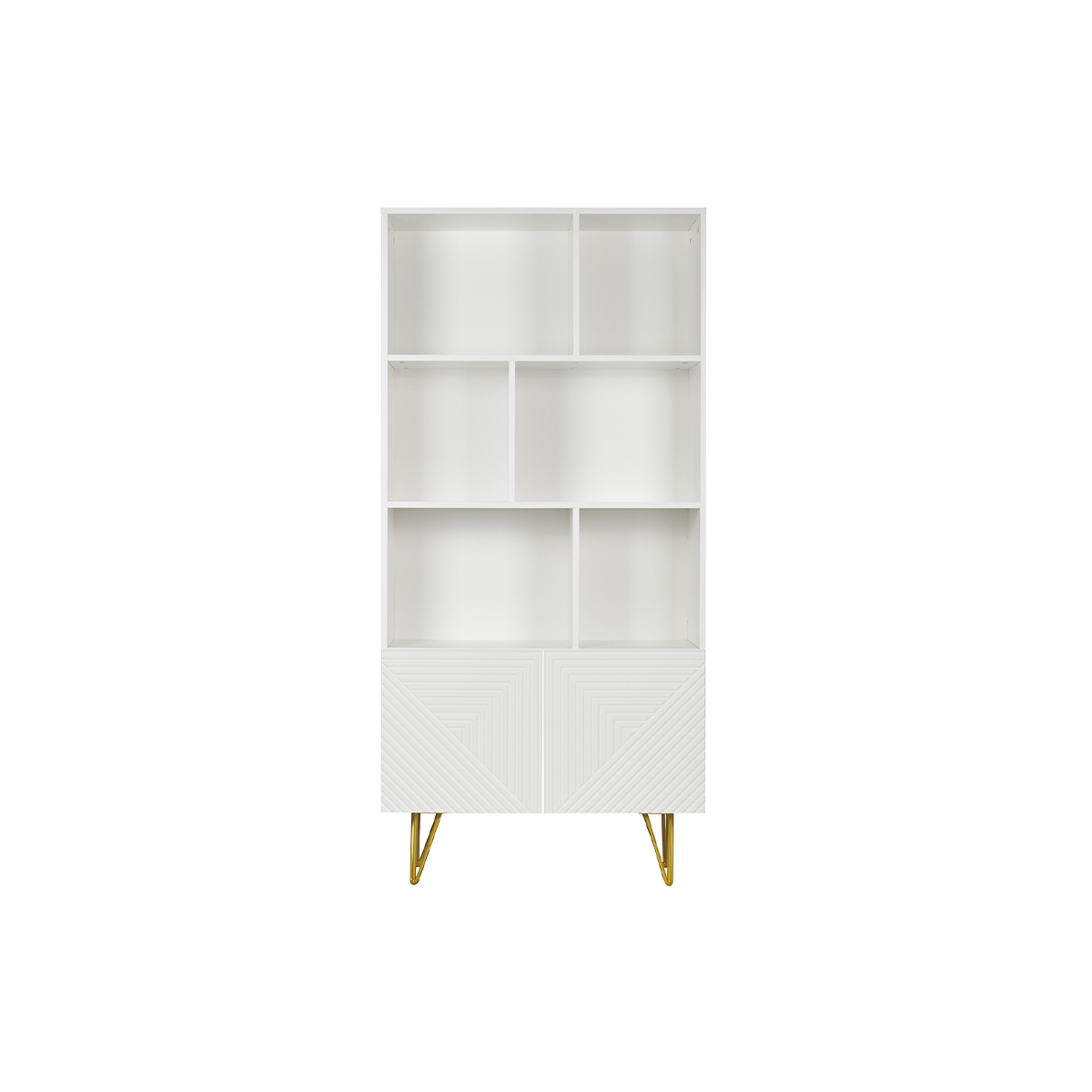 Bibliothèque design gravée blanc mat et métal doré 2 portes L86 cm OZEN blanc, MILIBOO