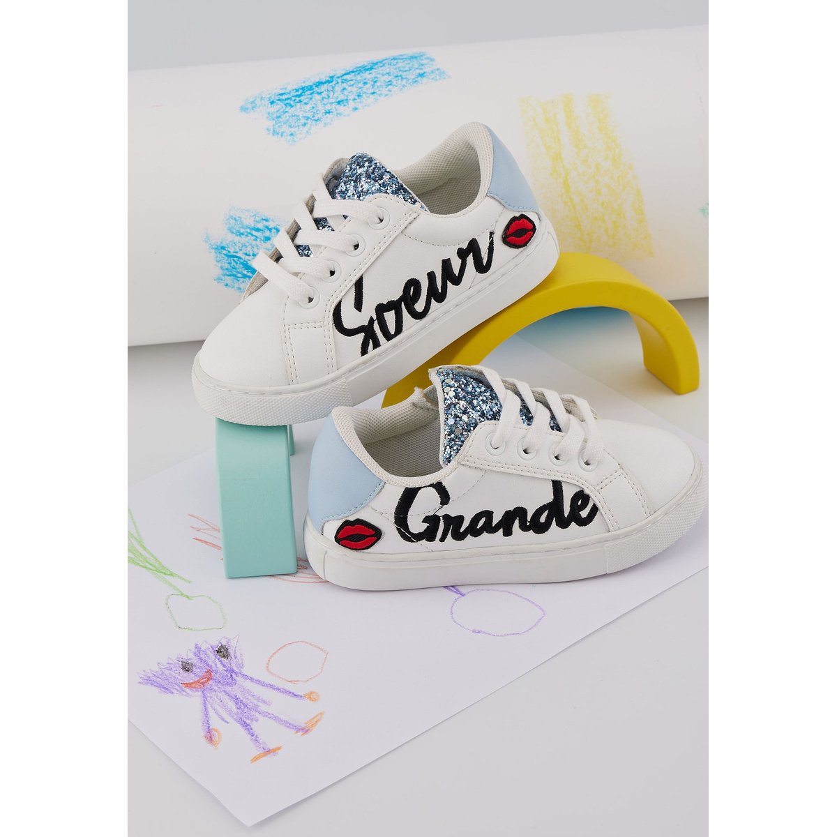 Baskets Enfant En Cuir Mini Simone Grande Soeur blanc, BONS BAISERS