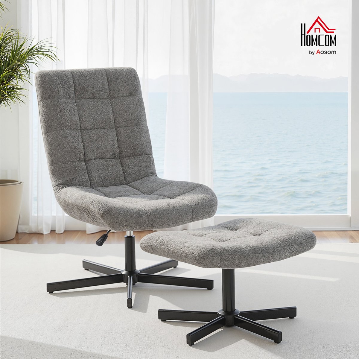 Fauteuil inclinable avec repose-pieds Velours gris, HOMCOM