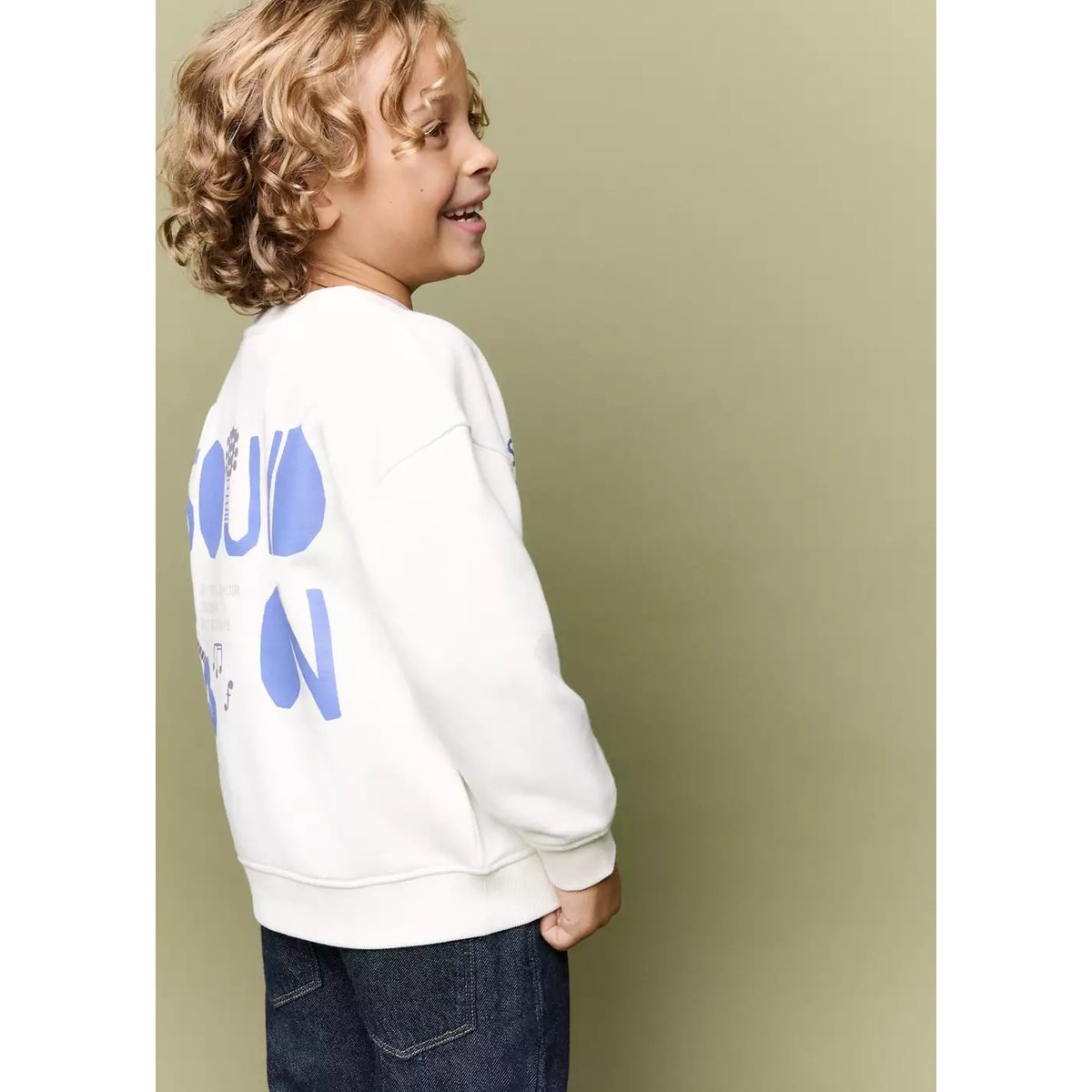 Sweat en coton 100 % imprimé blanc, MANGO BABY