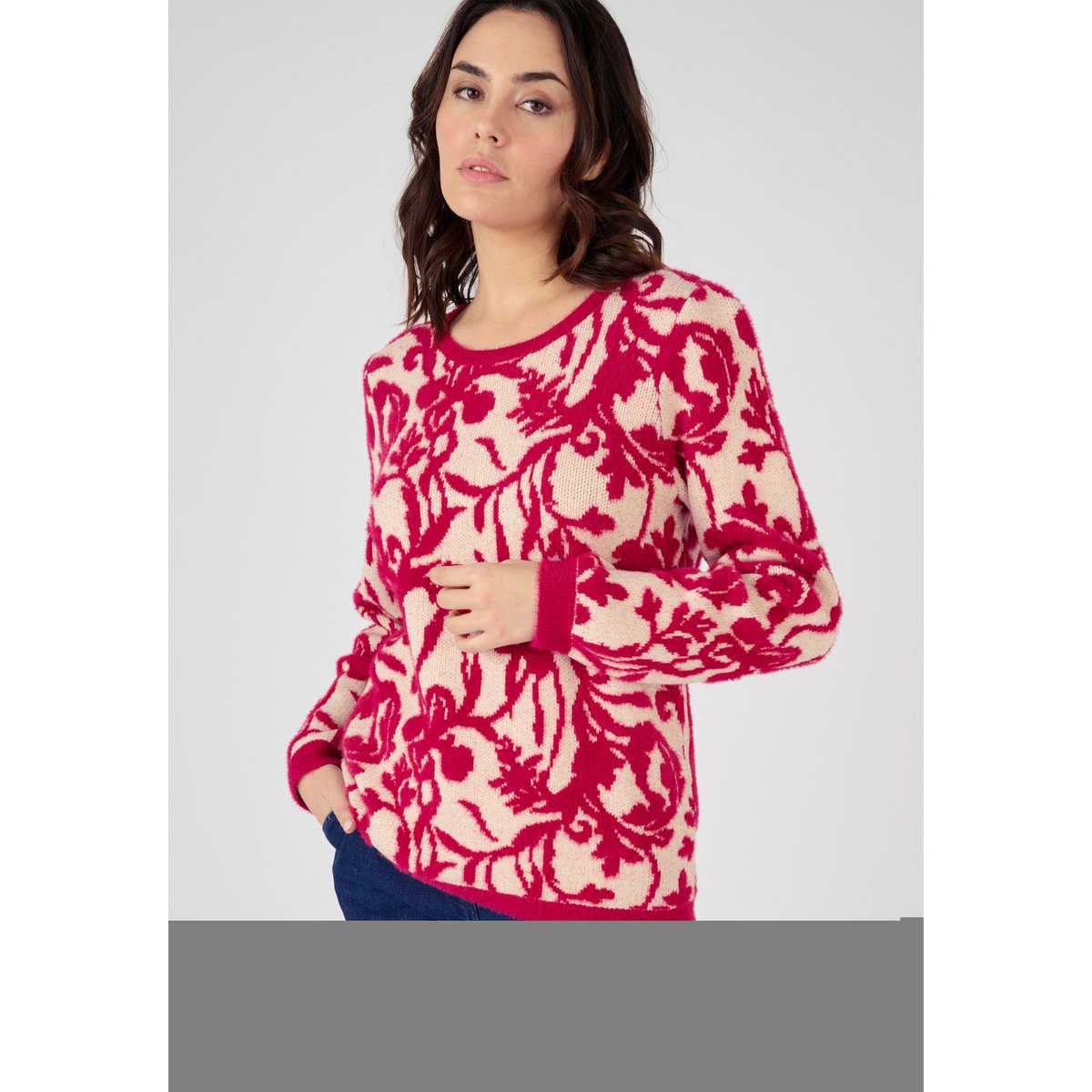 Pull jacquard et fil poilu rose jacquard, DAMART