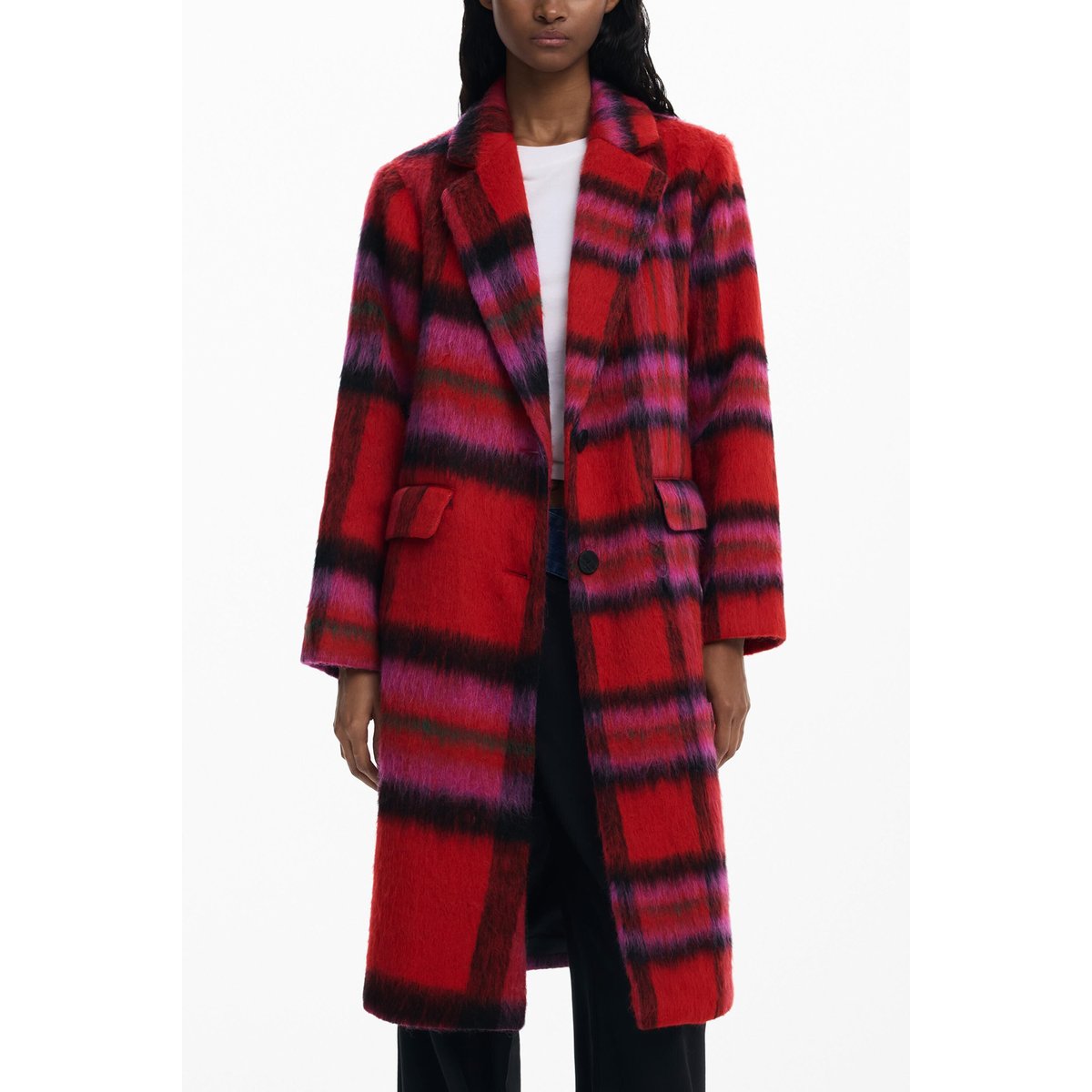 Manteau à carreaux rouges rouge, DESIGUAL