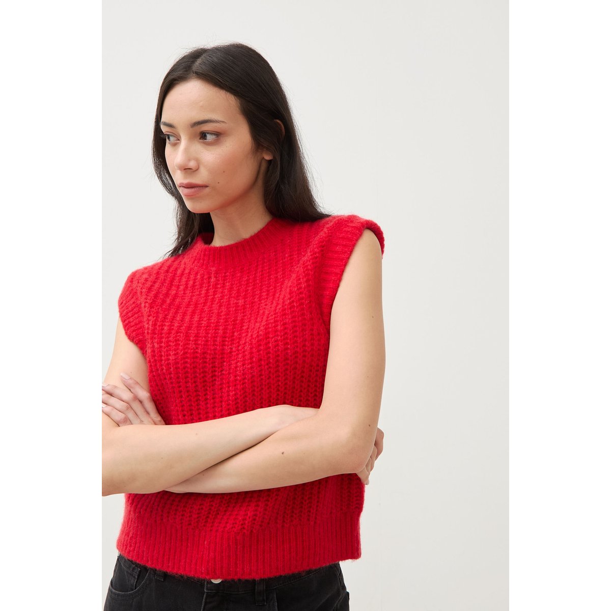 Pull droit sans manches col rond rouge, BONOBO