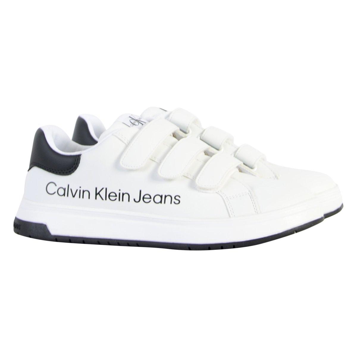 Basket Cuir Jeans Low Cut Velcro blanc noir, CALVIN KLEIN JEANS