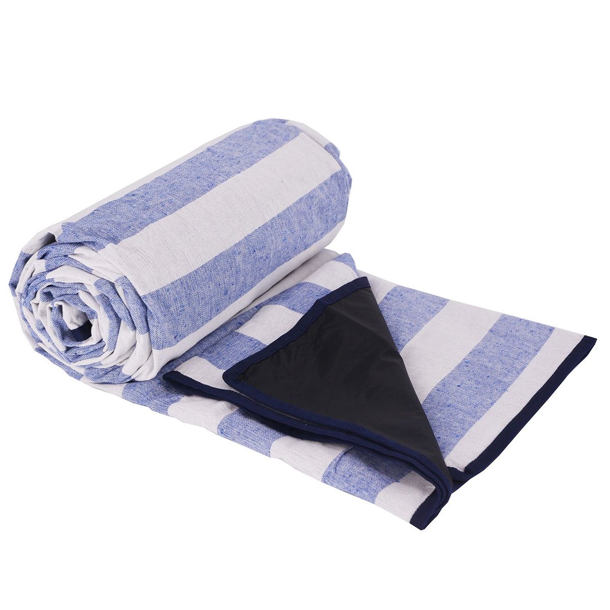 Nappe pique-nique à revers imperméable bleu, blanc, LES JARDINS DE LA COMTESSE