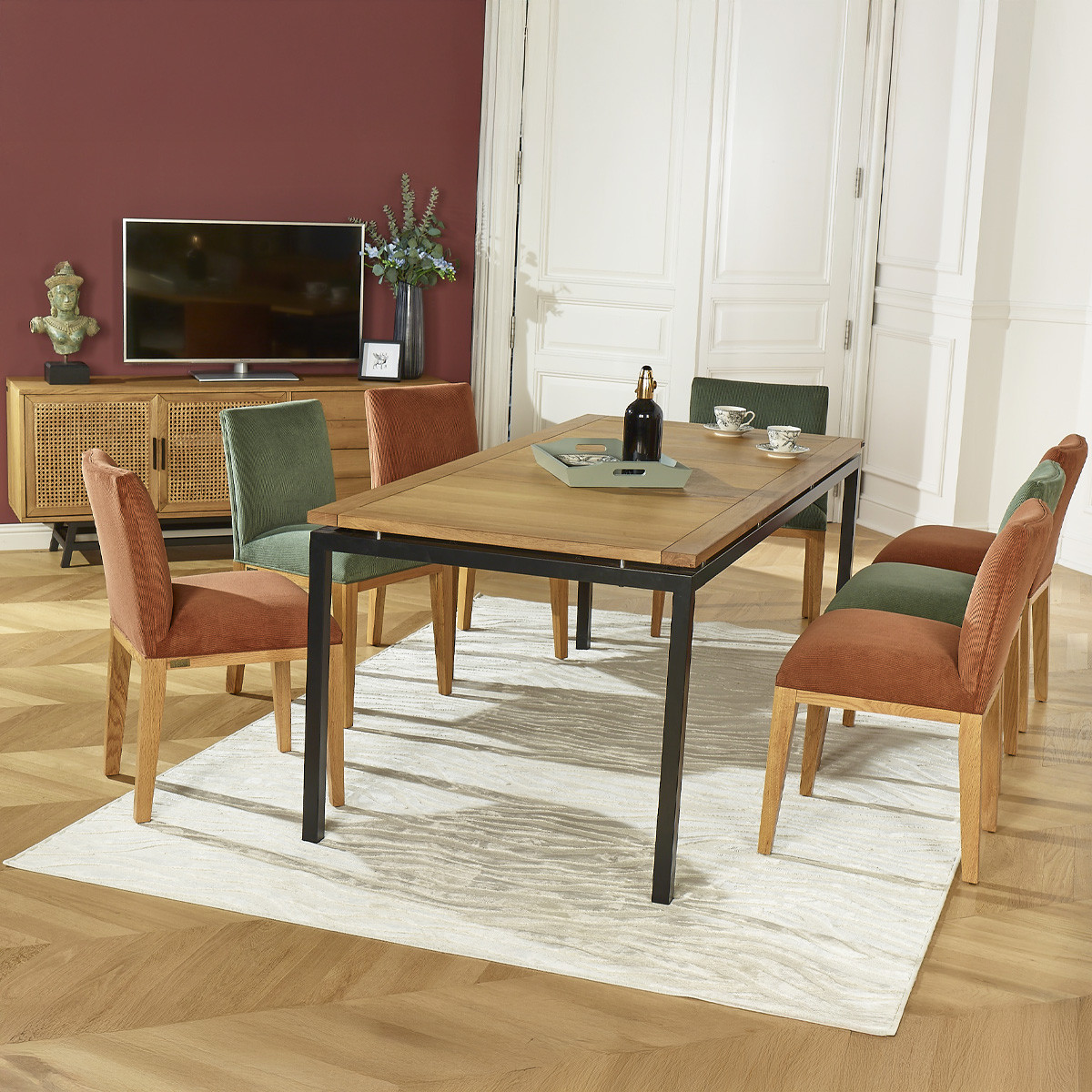 Table rectangulaire métal et chêne, 8 couverts AIMIE noire, ROBIN DES BOIS