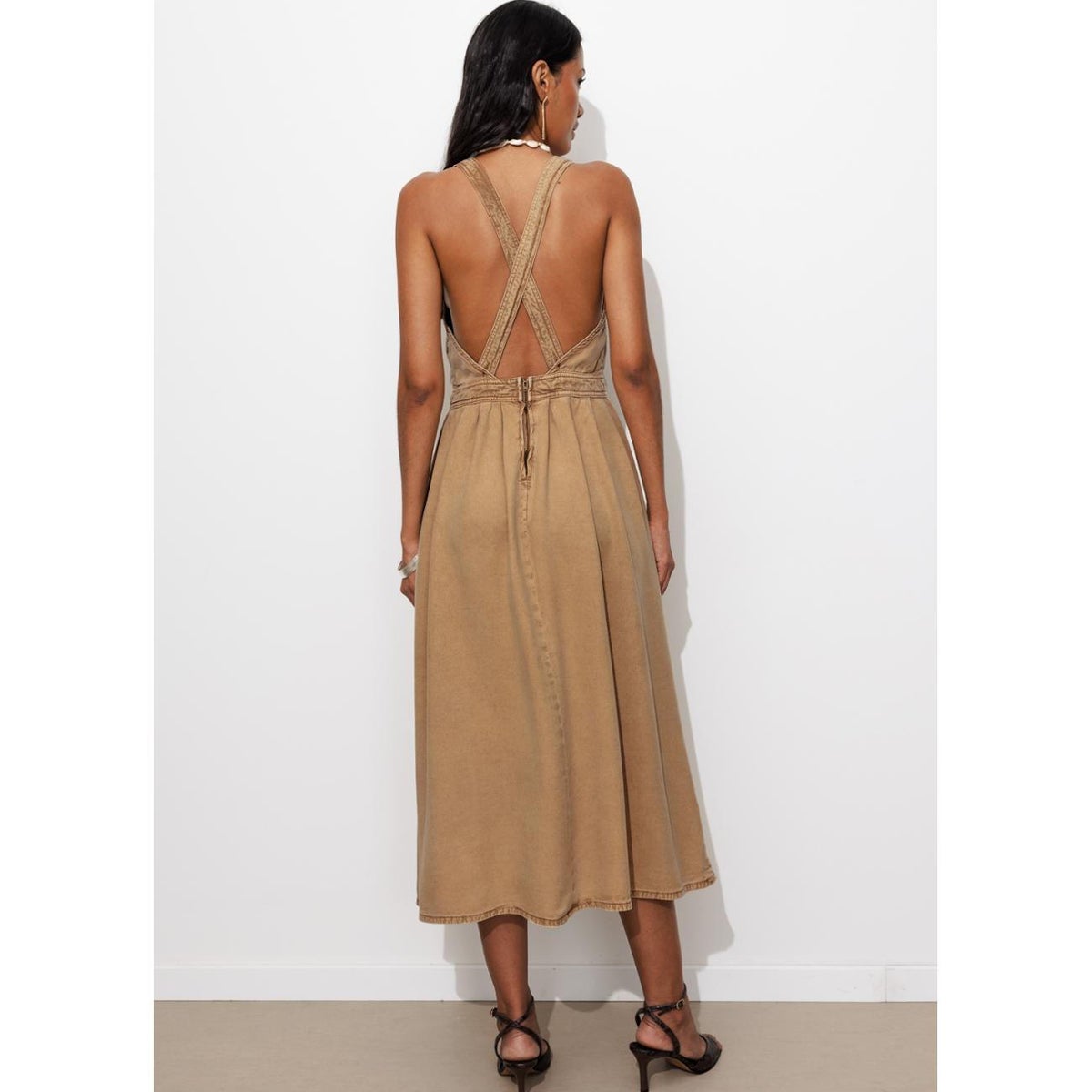 Robe à bretelles en lyocell marron, PROMOD