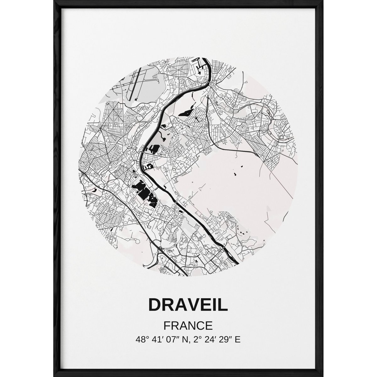 Affiche Carte Draveil blanc, L'AFFICHERIE