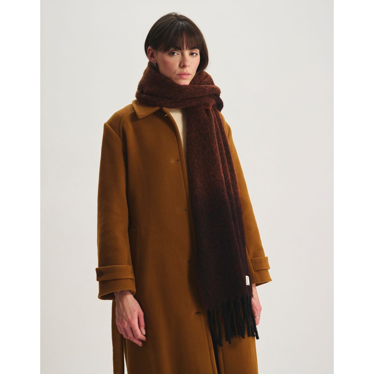 Écharpe Cléo en maille à franges marron, INES DE LA FRESSANGE PARIS