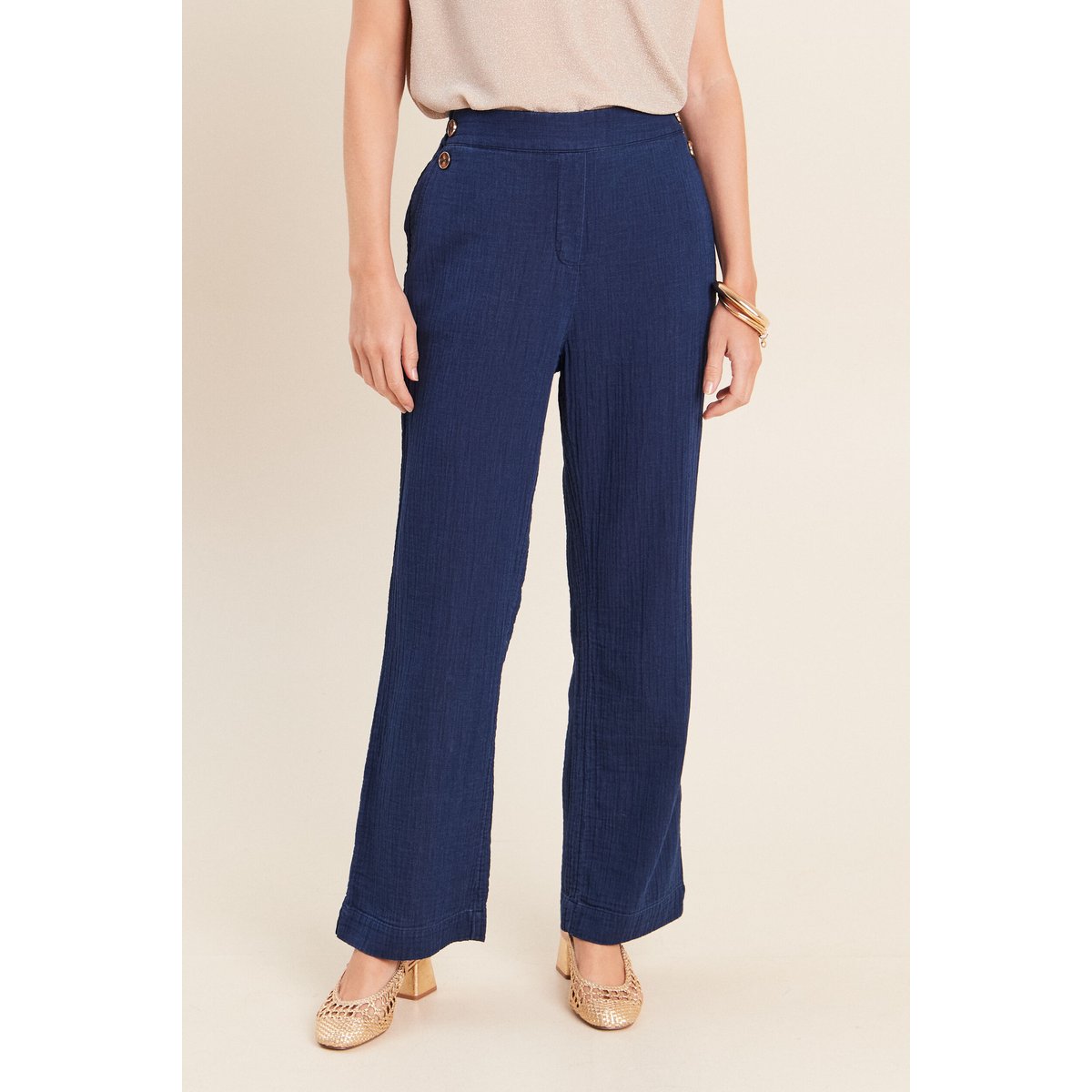 Pantalon large 7/8ème taille haute bleu roi, BREAL