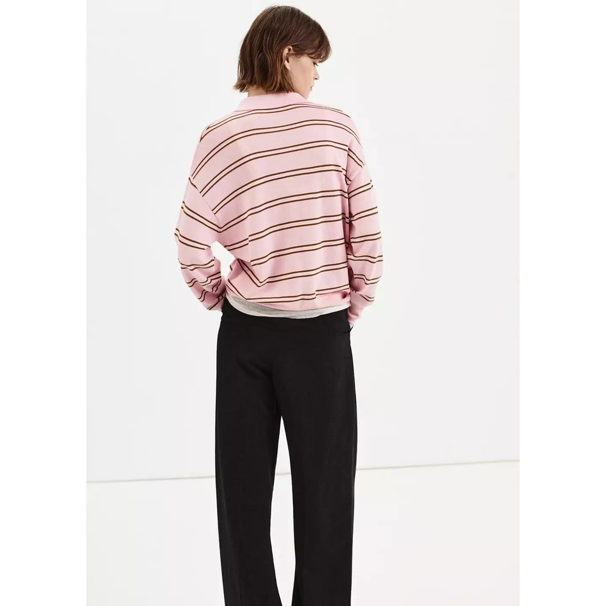 Pull-over rayures col polo rose clair, MANGO