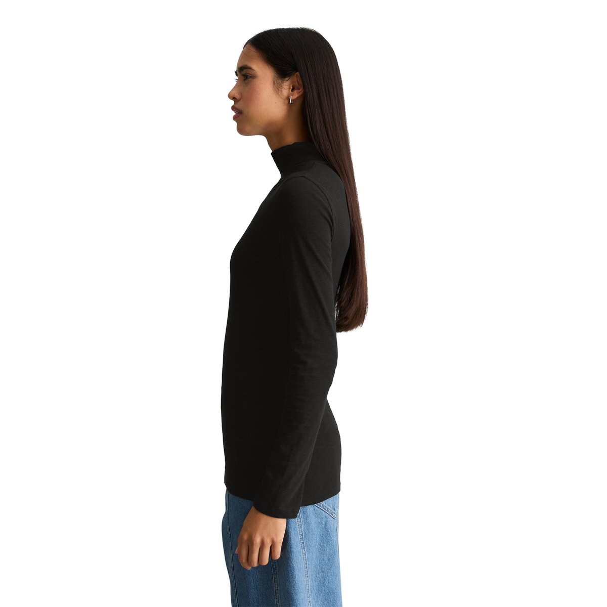 T-shirt à col roulé à manches longues, coupe ajustée en jersey slub particulièrement doux noir, MARC O’POLO DENIM