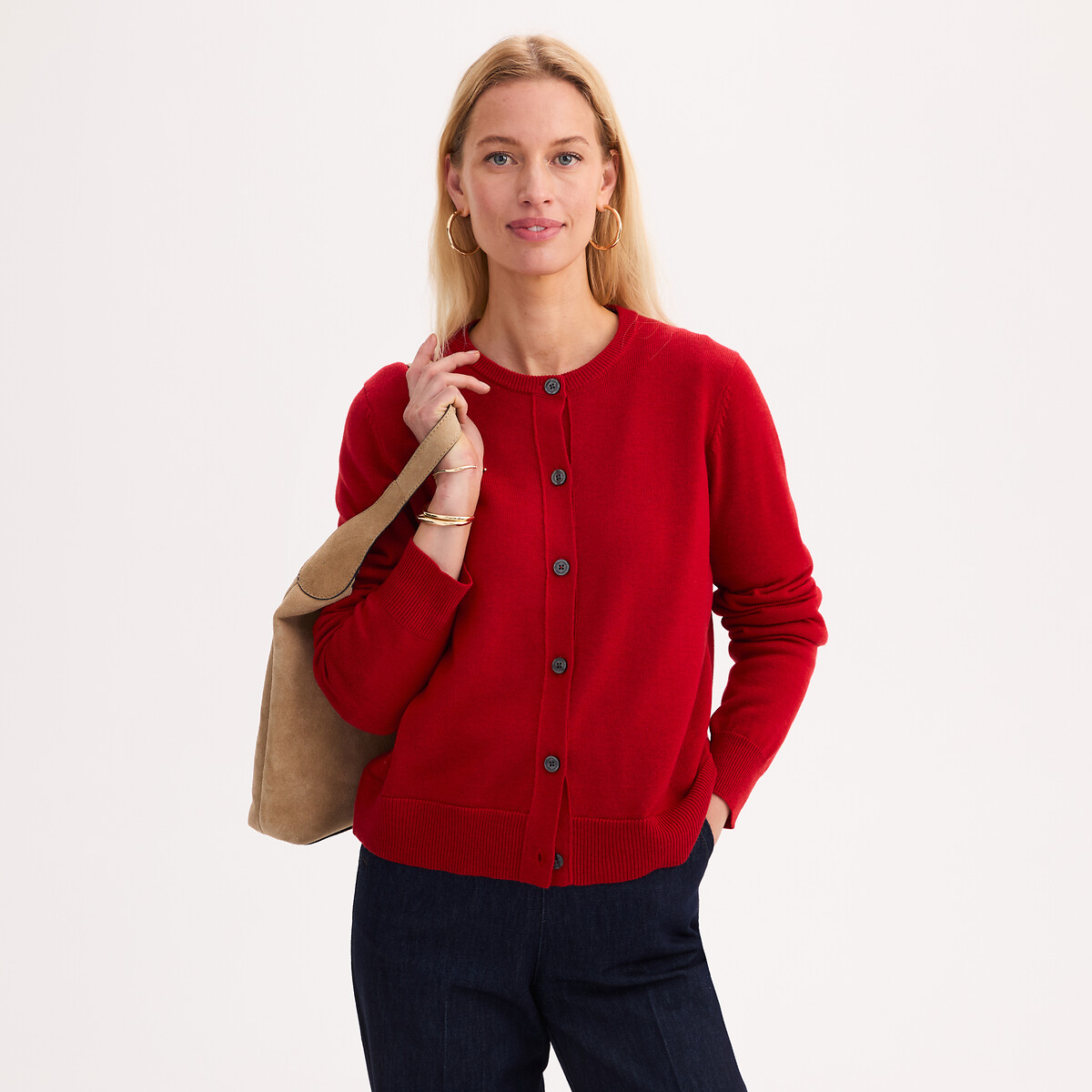 Cardigan A Girocollo In Maglia Fine Misto Lana Abbigliamento E Accessori Camicie Top La Redoute