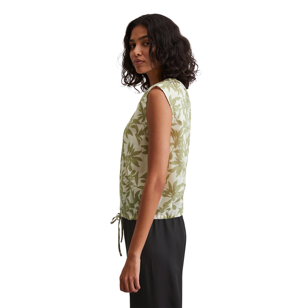 Top chemisier à motifs cropped en voile de coton léger blanc, MARC O'POLO