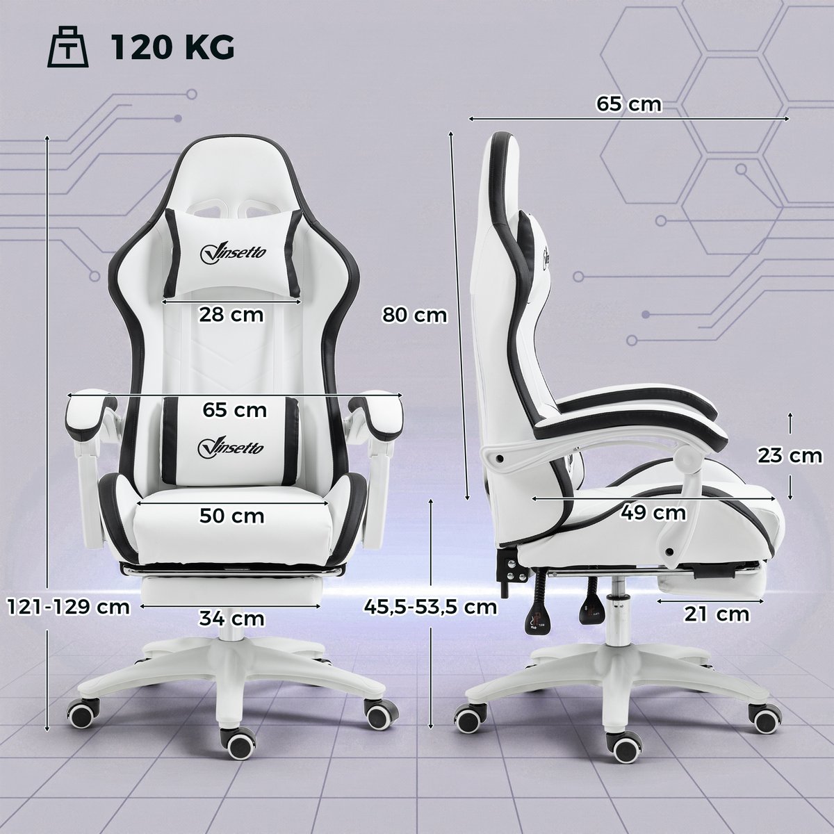 Fauteuil gaming Revêtement synthétique Noir noir et blanc, HOMCOM