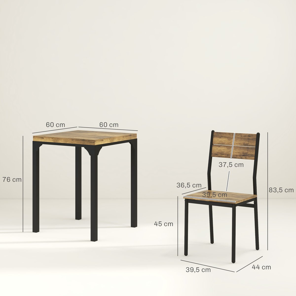 Ensemble de table à manger MDF Brun Rustique brun rustique, noir, HOMCOM