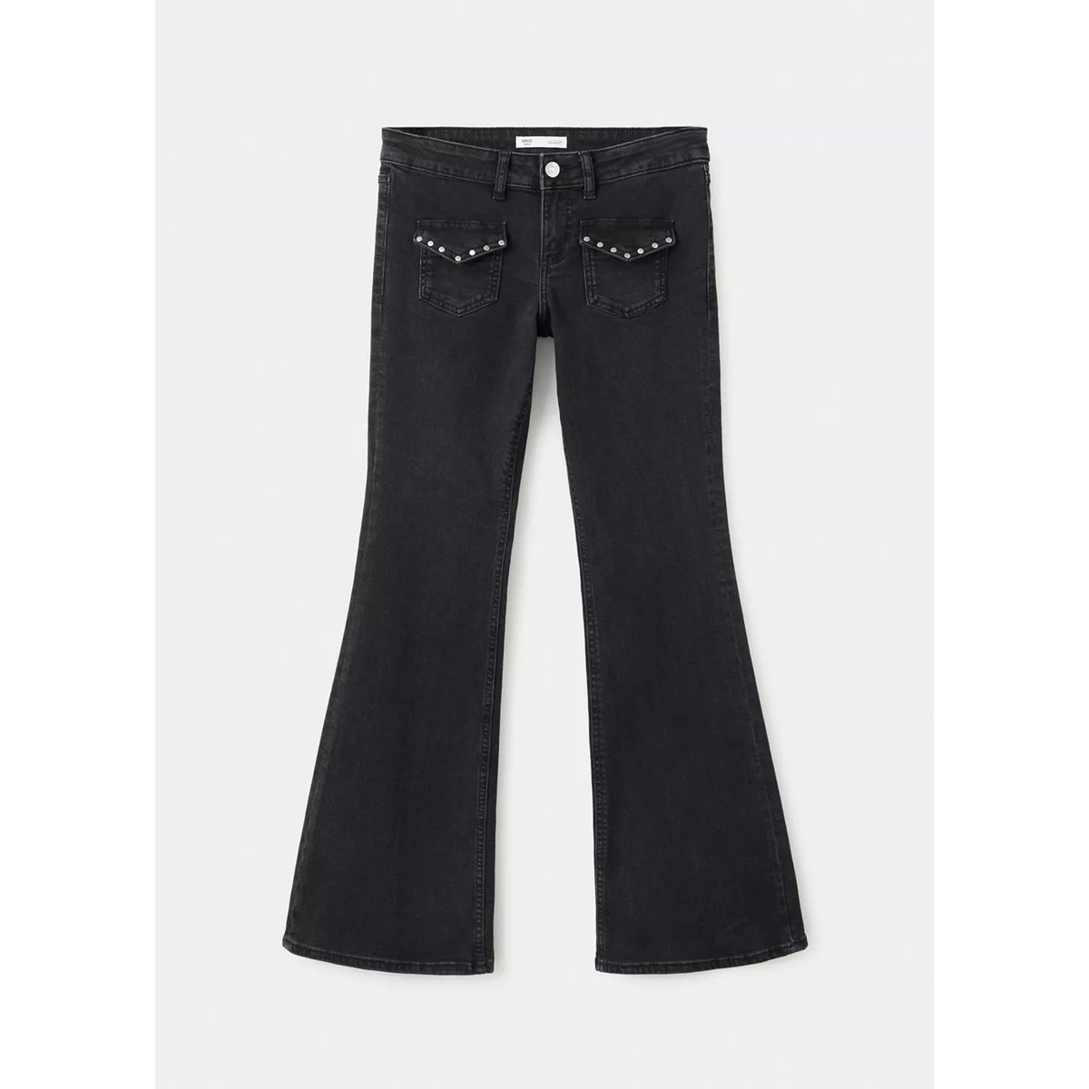 Jean flare clouté black denim, MANGO TEEN