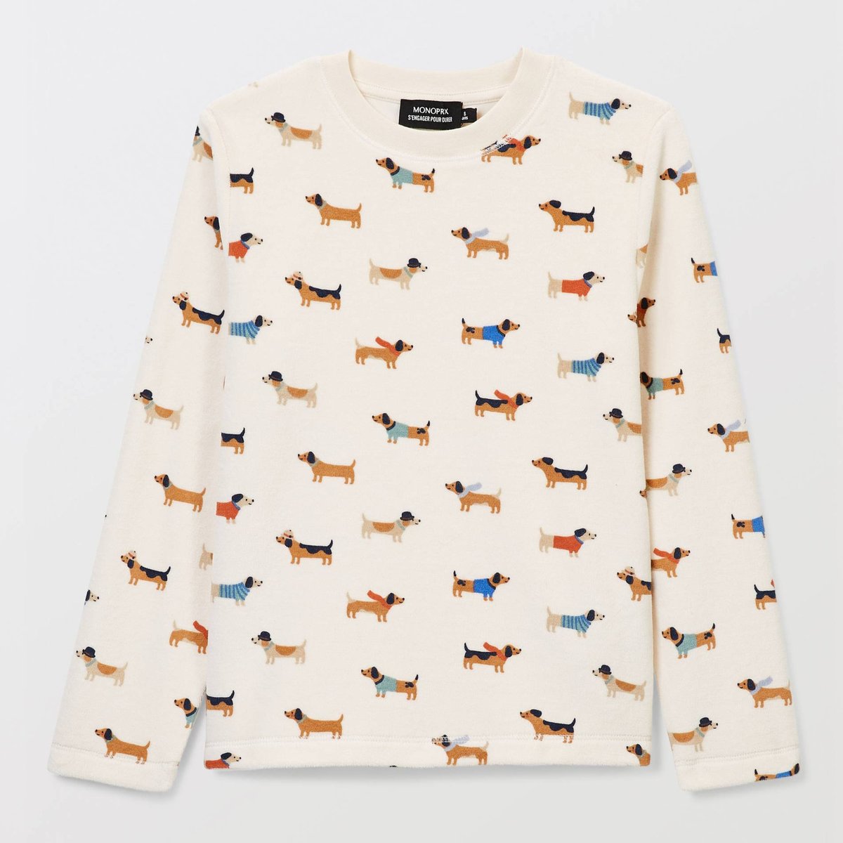Pyjama velours manches longues imprimé en coton BIO GOTS fez, MONOPRIX