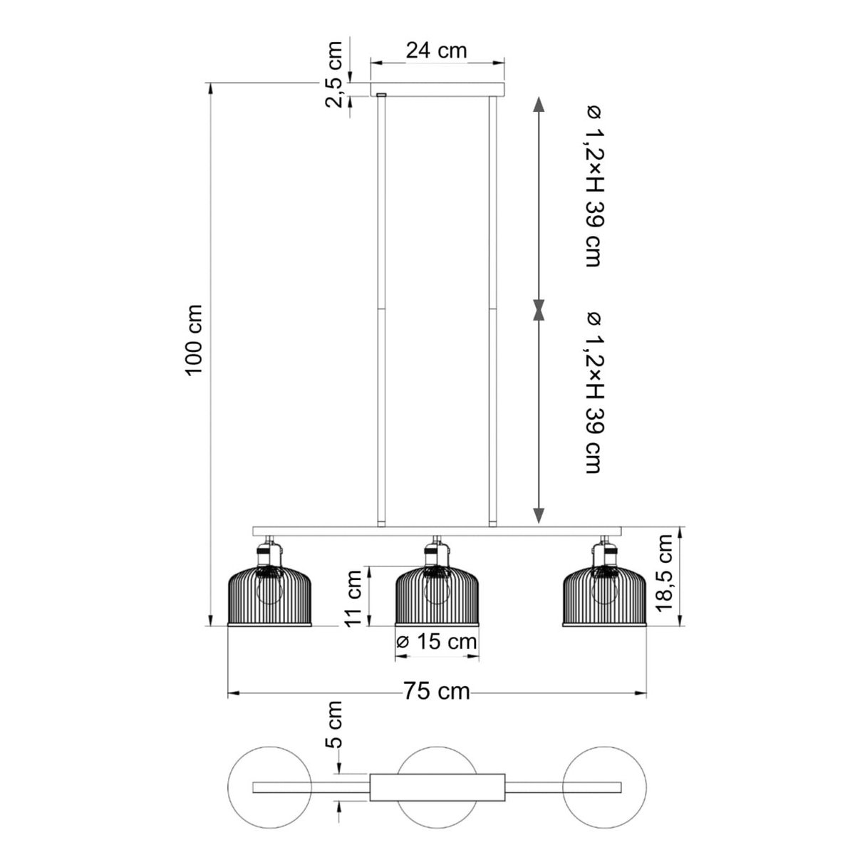 Suspension linéaire verre strié - AURÉLINE transparent et laiton, KOSILUM