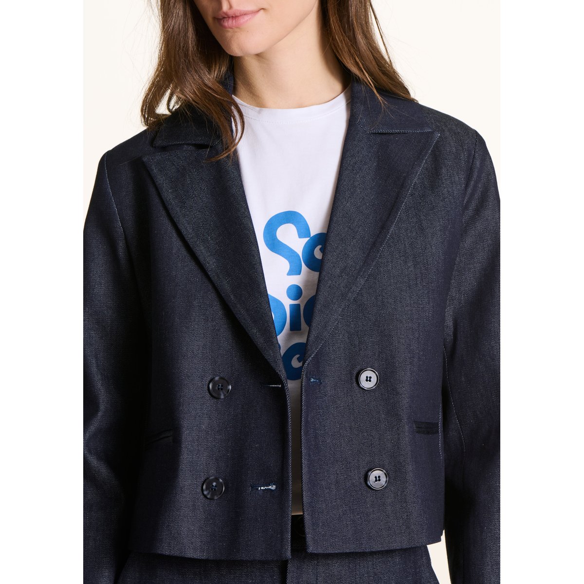Veste courte en denim dark brut, LA FEE MARABOUTEE